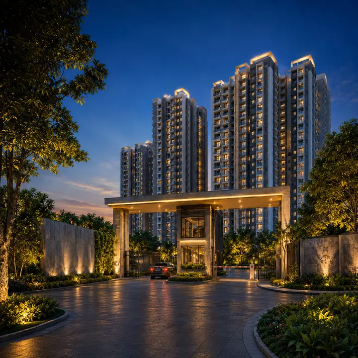 Sattva Whitefield grand entrance gate with residential towers
