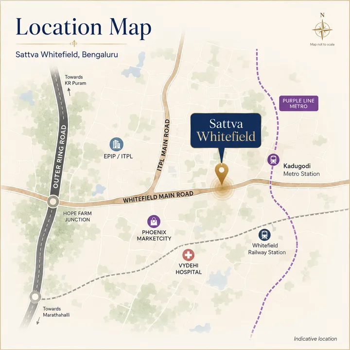 Sattva Whitefield location map showing nearby landmarks
